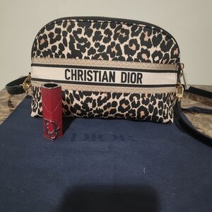 Dior Bundle Beauty Black/Cream Leopard Print  Crossbody New
